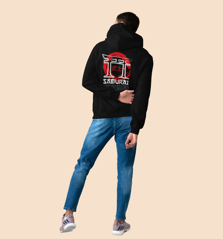 Samurai Back Anime Printed Hoodie In Black - Mon Zurich Originals
