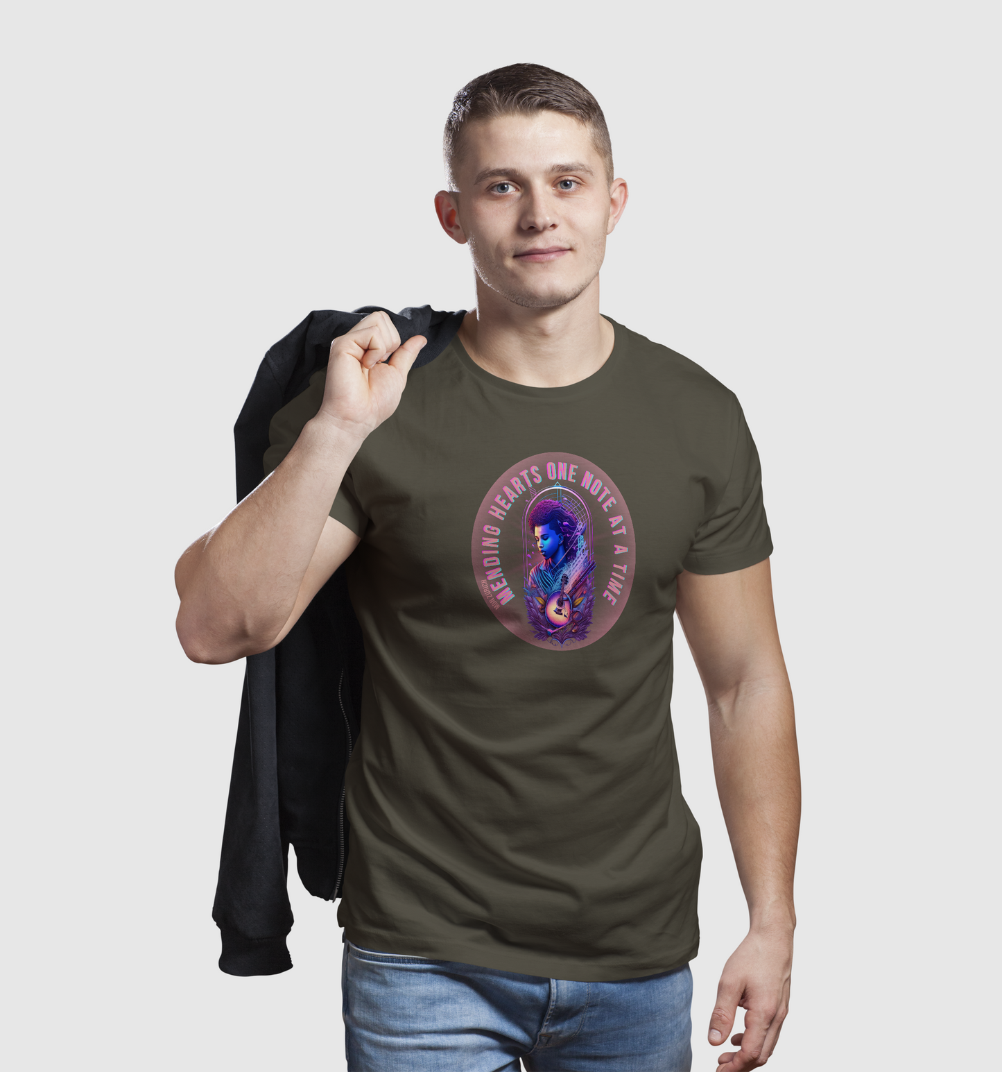Mending hearts one note at a time T-shirt in Dark - Mon Zurich Originals