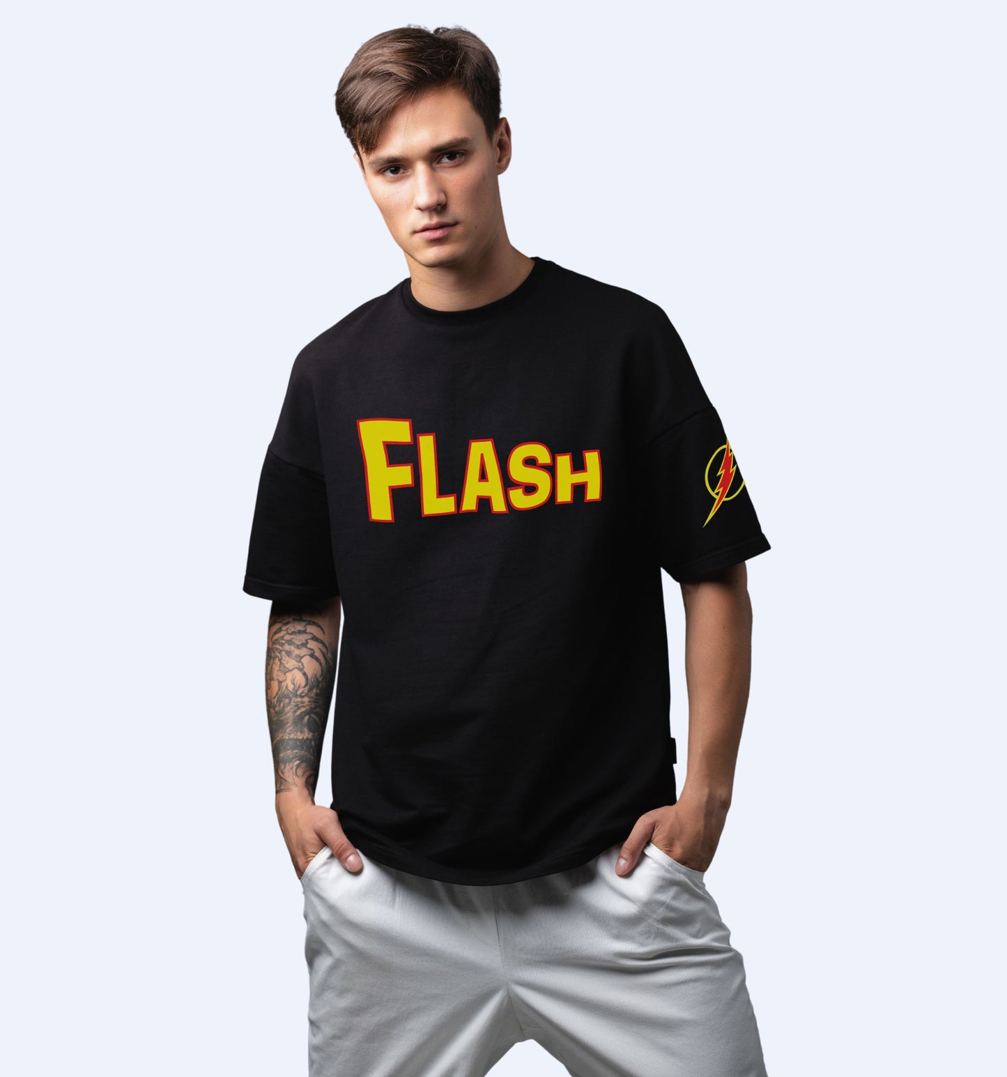 Dc - The Flash - Back Print Superhero Oversized T-Shirt In Black - Mon Zurich Fan-Art