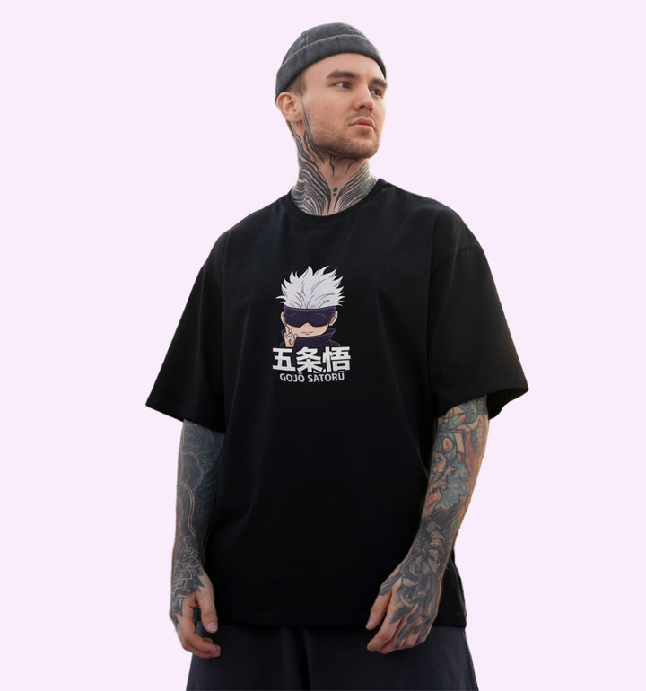 Satoru Gojo -  Jujutsu Kaisen - Gojo Face Back Print Anime Oversized T-Shirt In Black - Mon Zurich Fan-Art