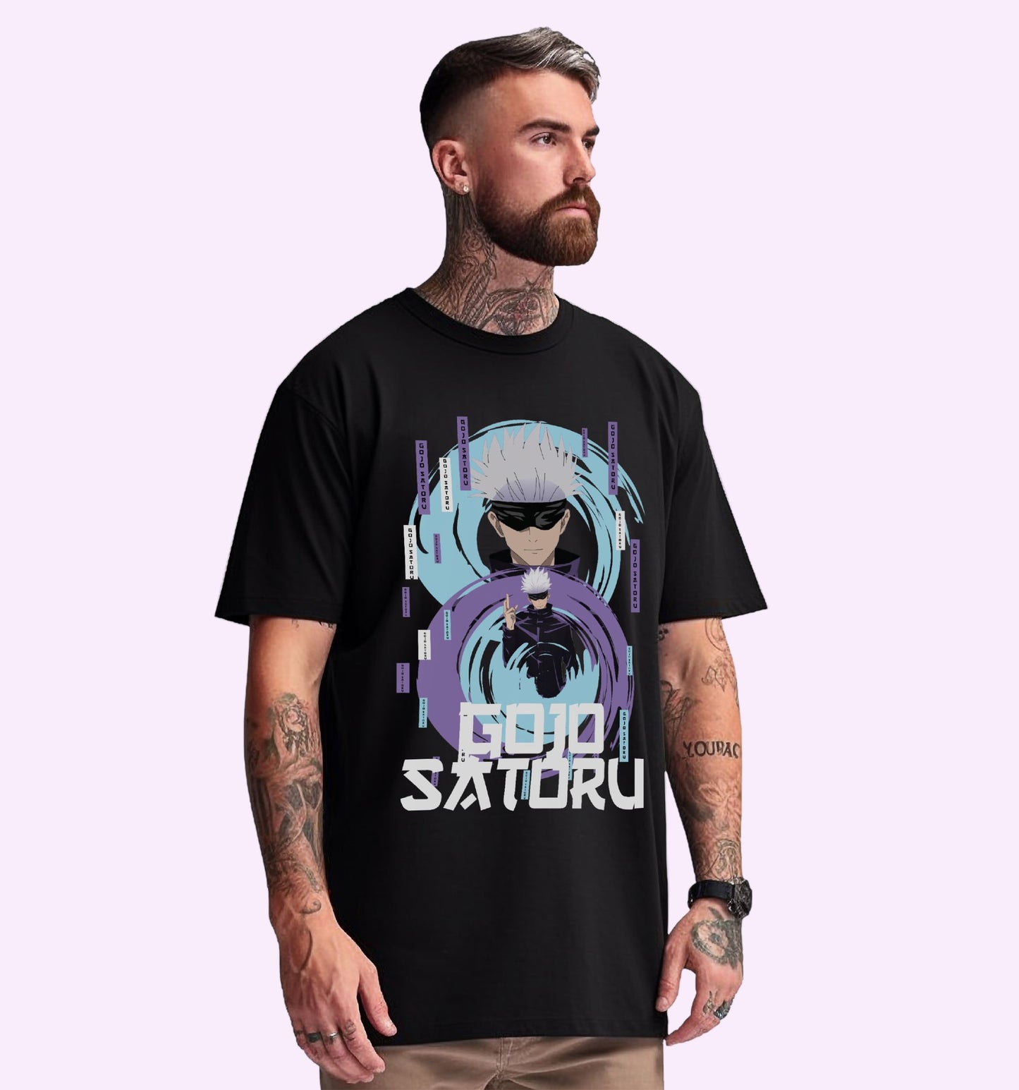Satoru Gojo -  Jujutsu Kaisen - Front Print Anime Oversized T-Shirt In Black - Mon Zurich Fan-Art