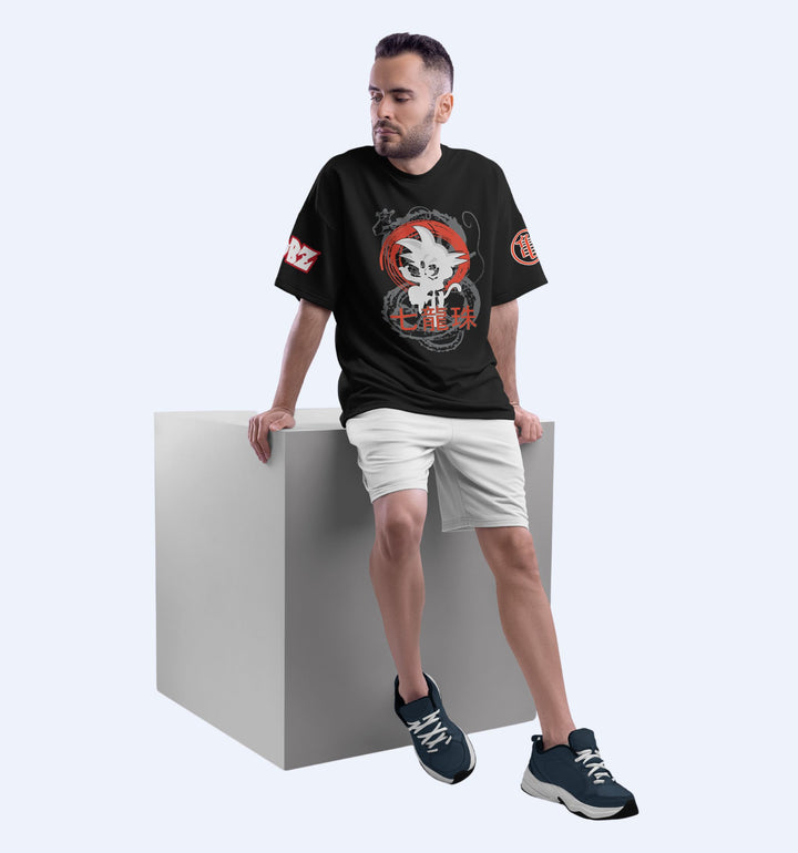 Gohan - Dbz - Front Print Anime Oversized T-Shirt In Black - Mon Zurich Fan-Art