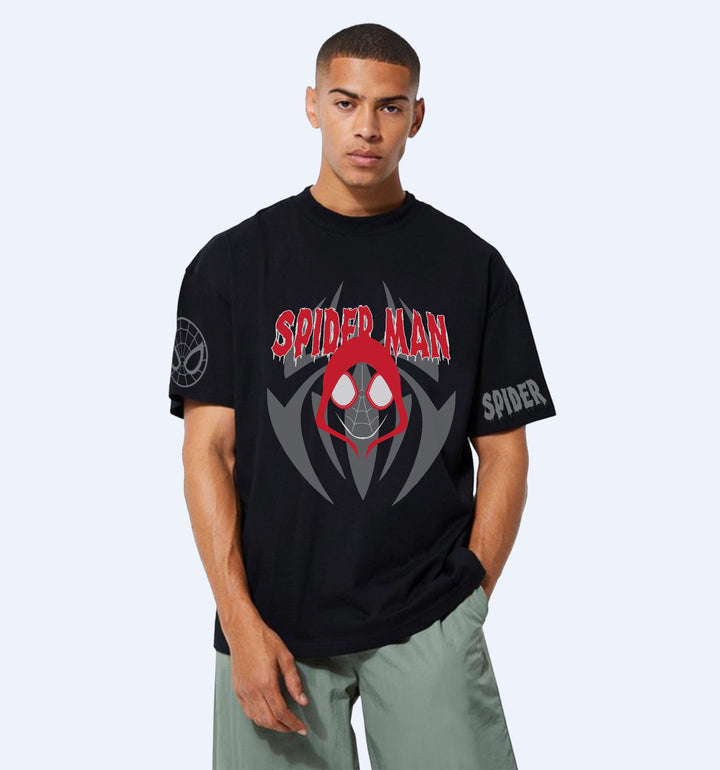 Spider Man - Funky Front Print Superhero Oversized T-Shirt In Black - Mon Zurich Fan-Art