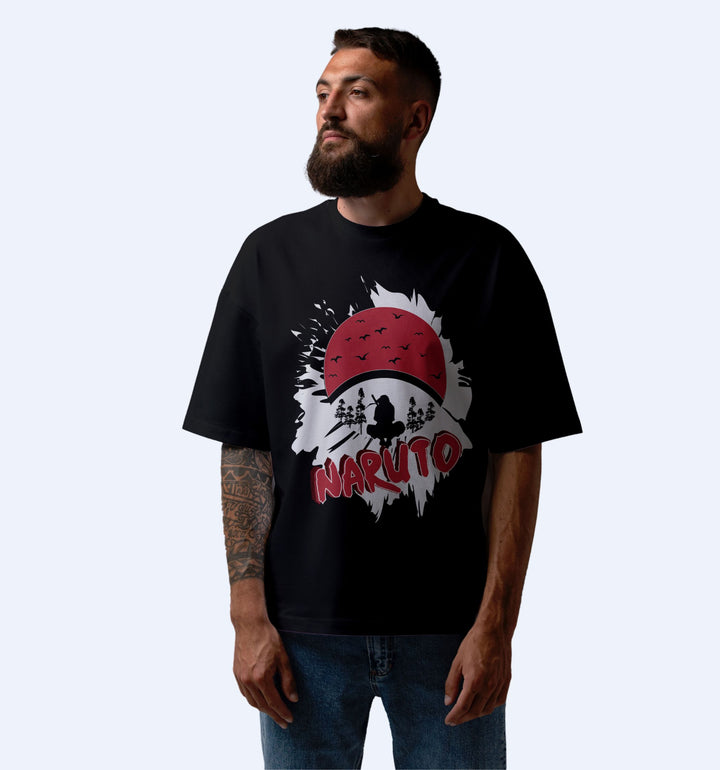 Naruto - Blood Moon - Front Print Anime Oversized T-Shirt In Black - Mon Zurich Fan-Art