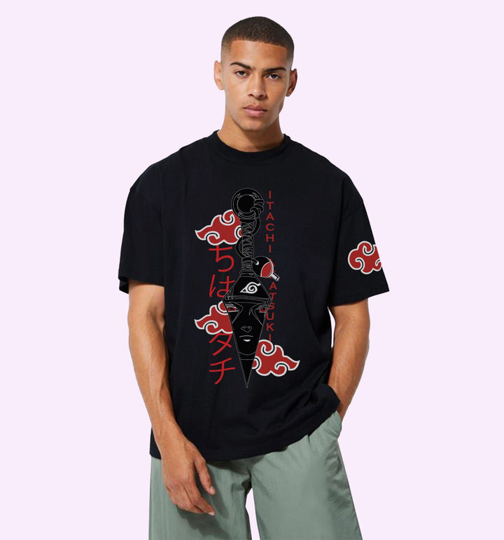 Itachi Akatsuki - Sharingan  Anime Front print Oversized T-Shirt In Black - Mon Zurich Fan-Art