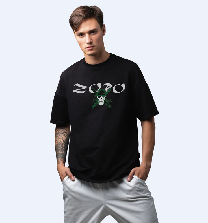 Roronoa - Wanted - Zoro Back Print Anime Oversized T-Shirt In Black - Mon Zurich Fan-Art