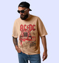 Acdc - Highway To Hell Cartoons And Comics Front print Oversized T-Shirt In Beige - Mon Zurich Fan Art Printed Collection