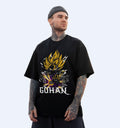 Gohan - Goku - Dbz - Front Print Anime Oversized T-Shirt In Black - Mon Zurich Fan-Art