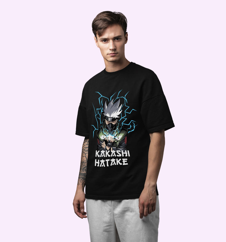 Kakashi Hatake - Front Print Anime Oversized T-Shirt In Black - Mon Zurich Fan-Art