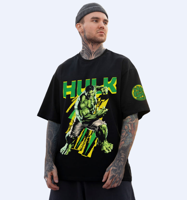 The Incredible Hulk - Front Print Superhero Oversized T-Shirt In Black - Mon Zurich Fan-Art