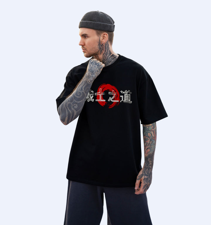 Samurai - Back Print Anime Oversized T-Shirt In Black - Mon Zurich Fan-Art