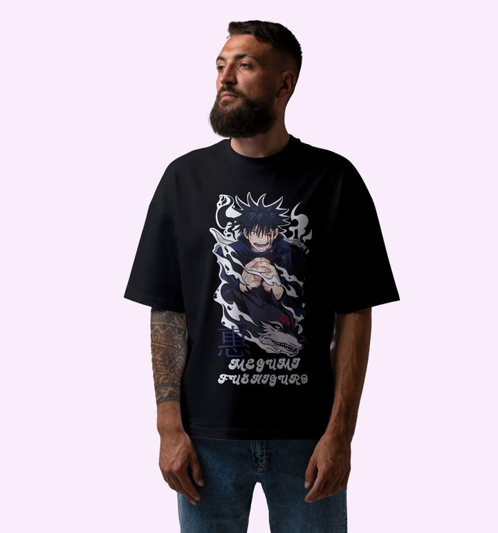 Megumi Fushiguro - Jujutsu Kaisen - Front Print Anime Oversized T-Shirt In Black - Mon Zurich Fan-Art