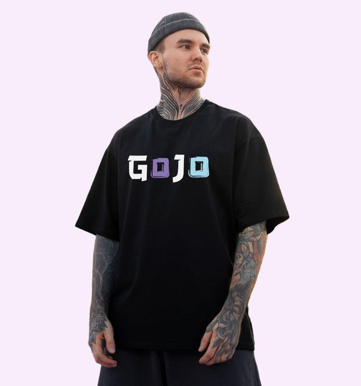 Satoru Gojo -  Jujutsu Kaisen - Gojo Typography Back Anime Oversized T-Shirt In Black - Mon Zurich Fan-Art