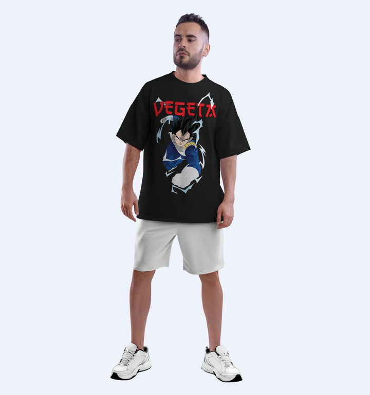 Vegeta - Front Print Anime Oversized T-Shirt In Black - Mon Zurich Fan-Art