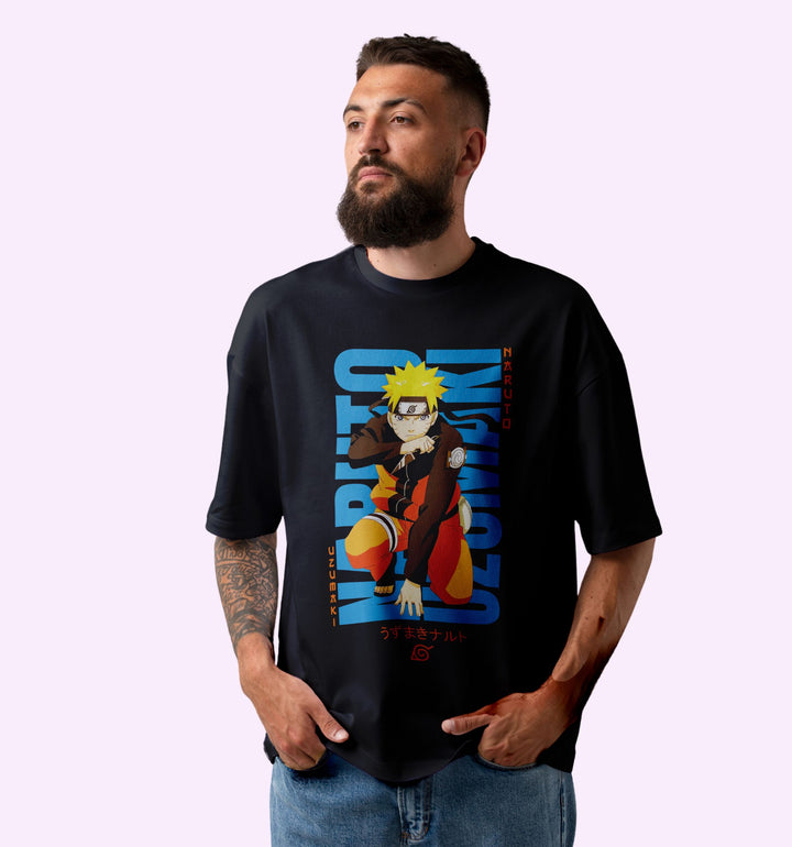 Naruto Uzumaki - Naruto Manga - Front Print Anime Oversized T-Shirt In Black - Mon Zurich Fan-Art