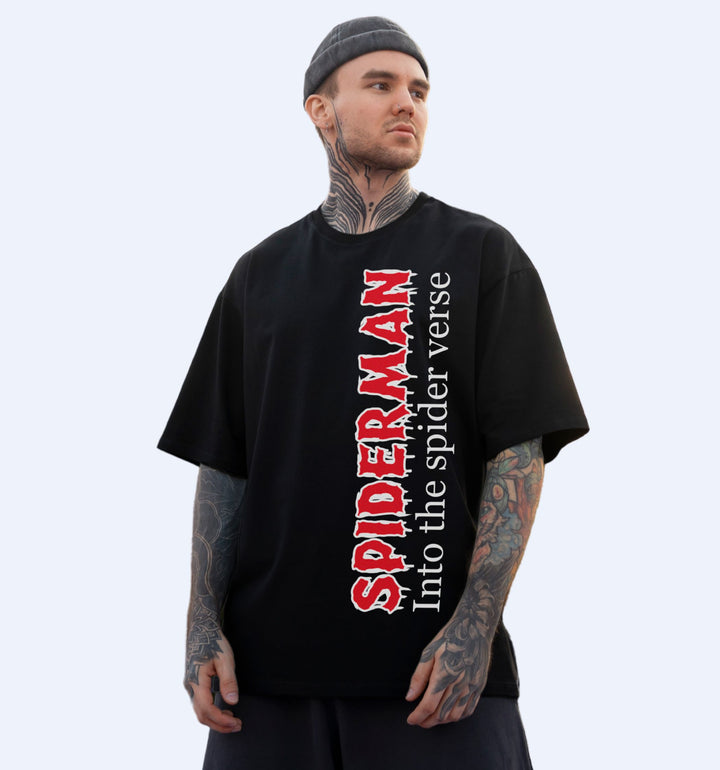 Spider Man - Into The Spider Verse Superhero Back print Oversized T-Shirt In Black - Mon Zurich Fan-Art