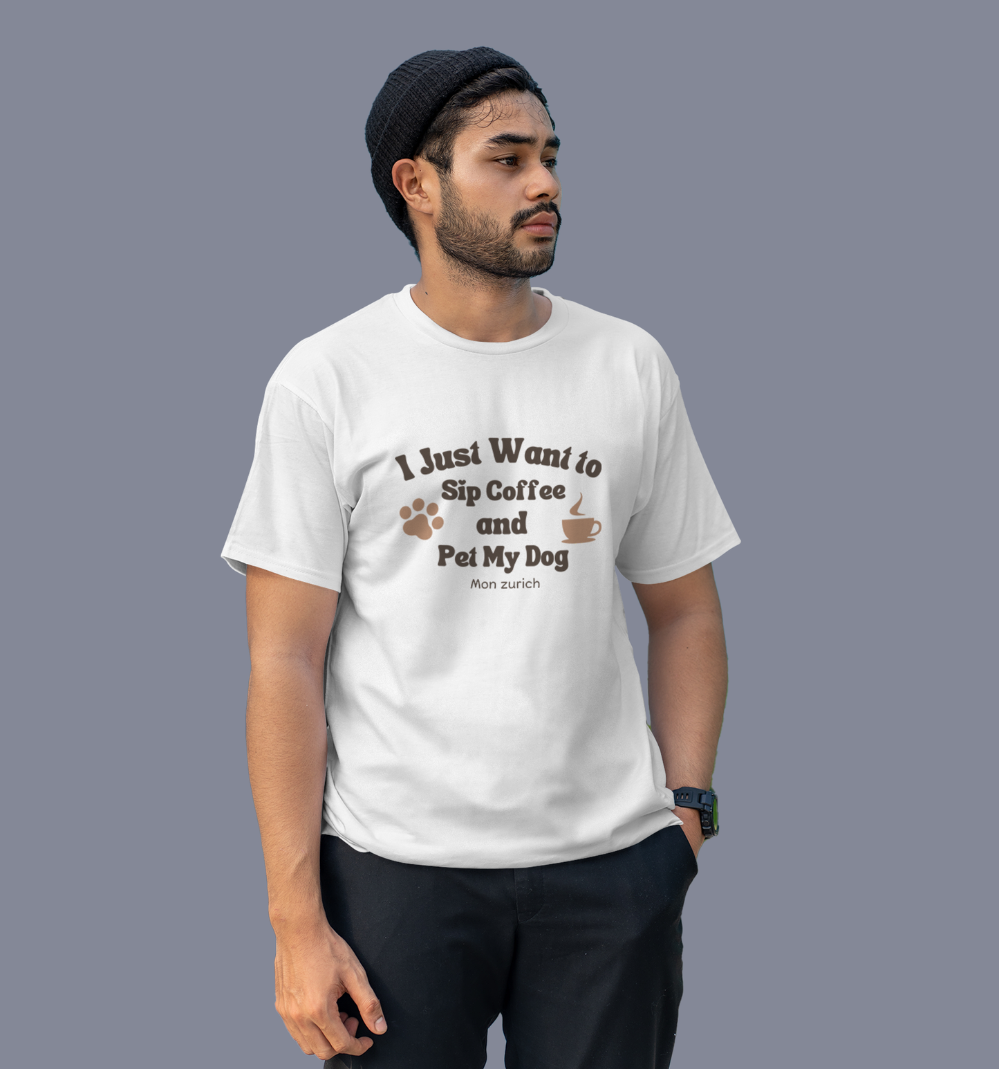 I Just Want To Sip Coffee And Pet My Dog T-Shirt In Light - Mon Zurich Originals