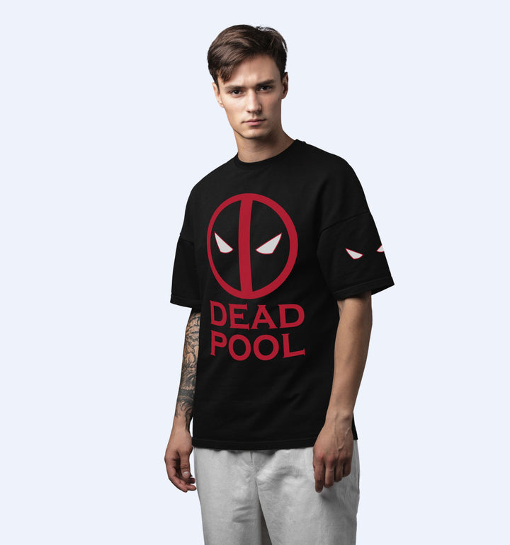 Deadpool - Front Print Superhero Oversized T-Shirt In Black - Mon Zurich Fan-Art