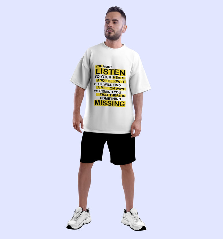 Quote - You Must Listen Quotes front print Oversized T-Shirt In white - Mon Zurich Fan Art Printed Collection