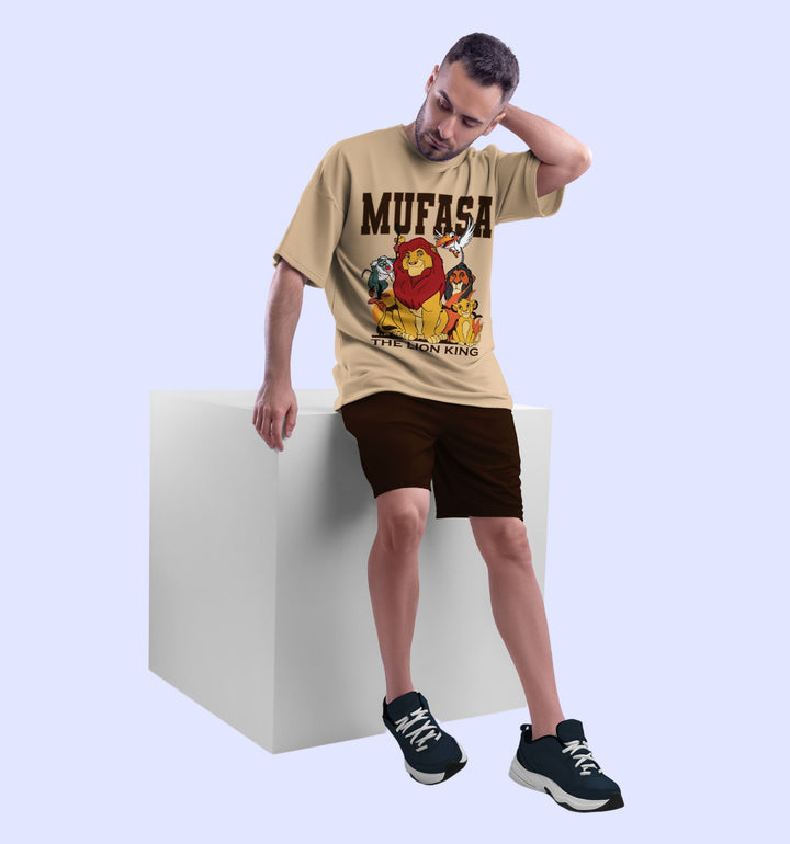 Lion King - Mufasa Cartoons And Comics front print Oversized T-Shirt In Beige - Mon Zurich Fan Art Printed Collection