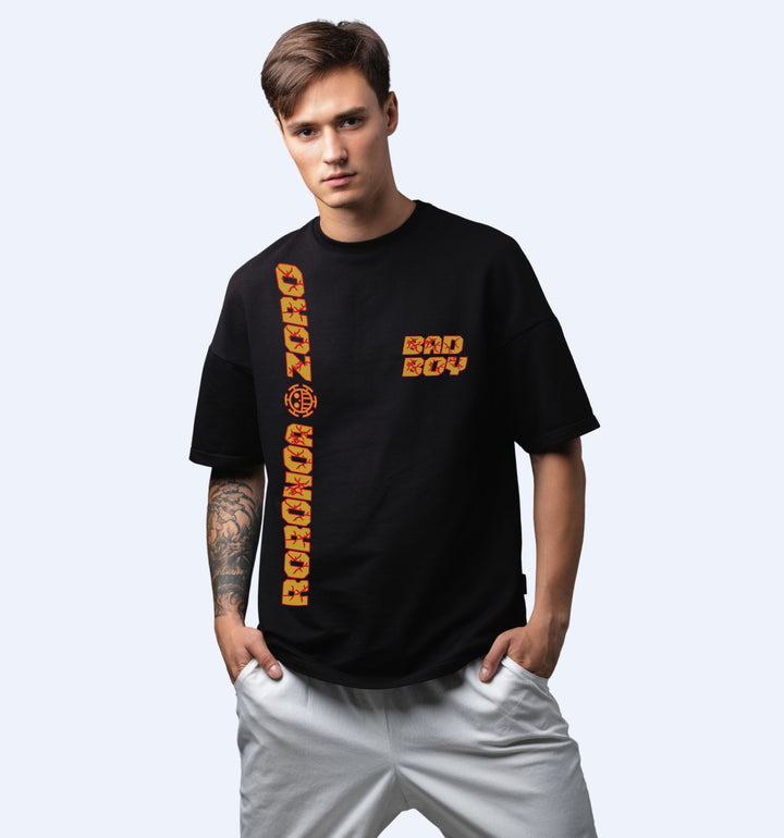 Bad Boy - Roronoa Zoro - Front Print Typography Anime Oversized T-Shirt In Black - Mon Zurich Fan-Art