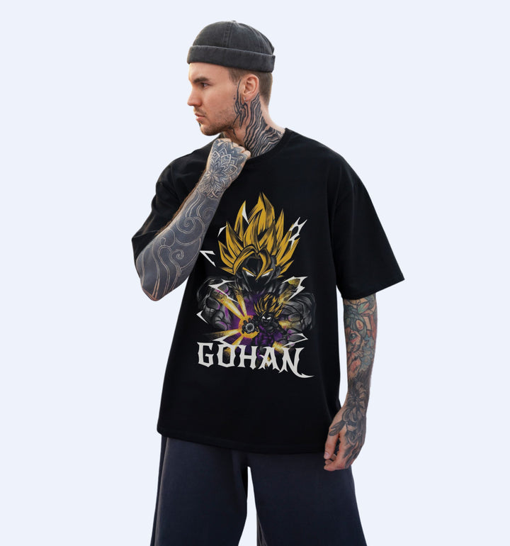 Gohan - Goku - Dbz - Front Print Anime Oversized T-Shirt In Black - Mon Zurich Fan-Art