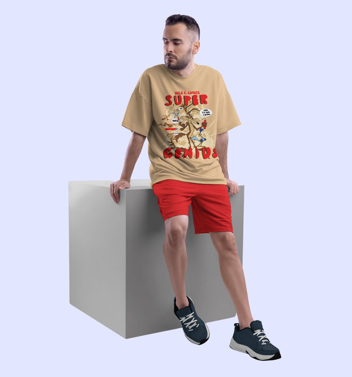 Looney Tunes - Wile E. Coyote - Super Genius Cartoons And Comics Front print Oversized T-Shirt In Beige - Mon Zurich Fan Art Printed Collection