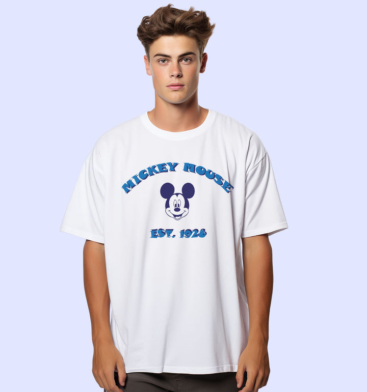 Mickey Mouse - Est.1928 Cartoons And Comics Back print Oversized T-Shirt In White - Mon Zurich Fan Art Printed Collection