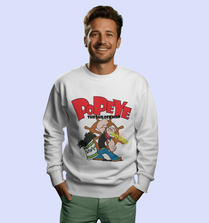 The Sailorman - Popeye Cartoons And Comics Sweatshirt In White - Mon Zurich Fan Art Printed Collection