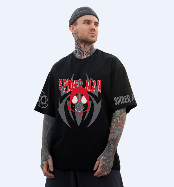 Spider Man - Funky Front Print Superhero Oversized T-Shirt In Black - Mon Zurich Fan-Art