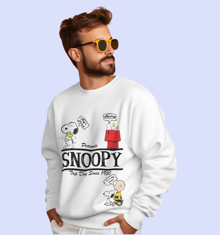 Snoopy - Peanuts Cartoons And Comics Sweatshirt In White - Mon Zurich Fan Art Printed Collection