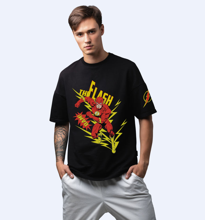 Dc - The Flash - Front Print Superhero Oversized T-Shirt In Black - Mon Zurich Fan-Art