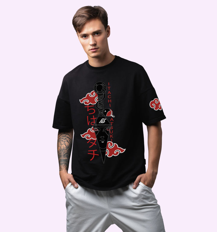 Itachi Akatsuki - Sharingan  Anime Front print Oversized T-Shirt In Black - Mon Zurich Fan-Art