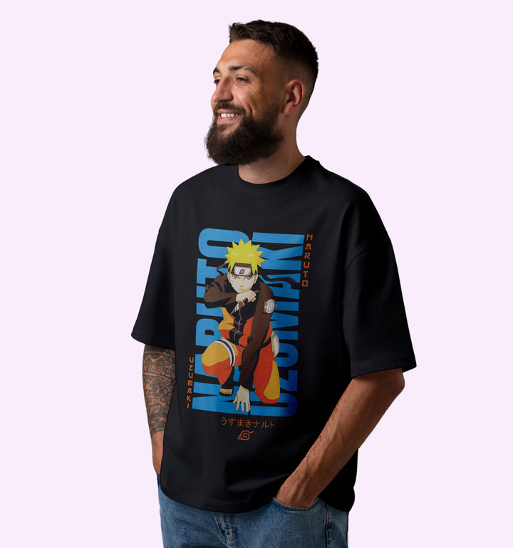 Naruto Uzumaki - Naruto Manga - Front Print Anime Oversized T-Shirt In Black - Mon Zurich Fan-Art