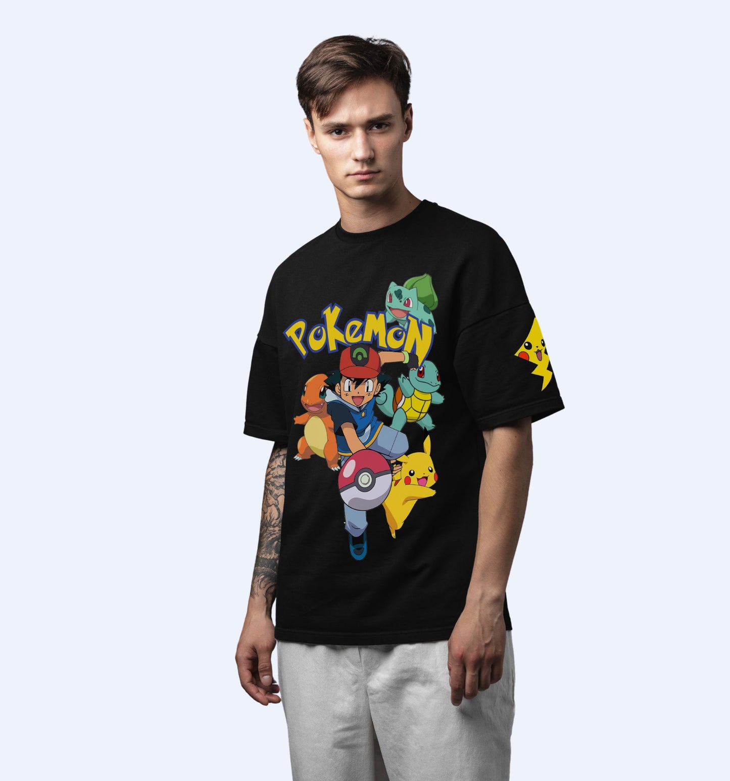 Pokemon - Pikachu - Front Print Anime Oversized T-Shirt In Black - Mon Zurich Fan-Art