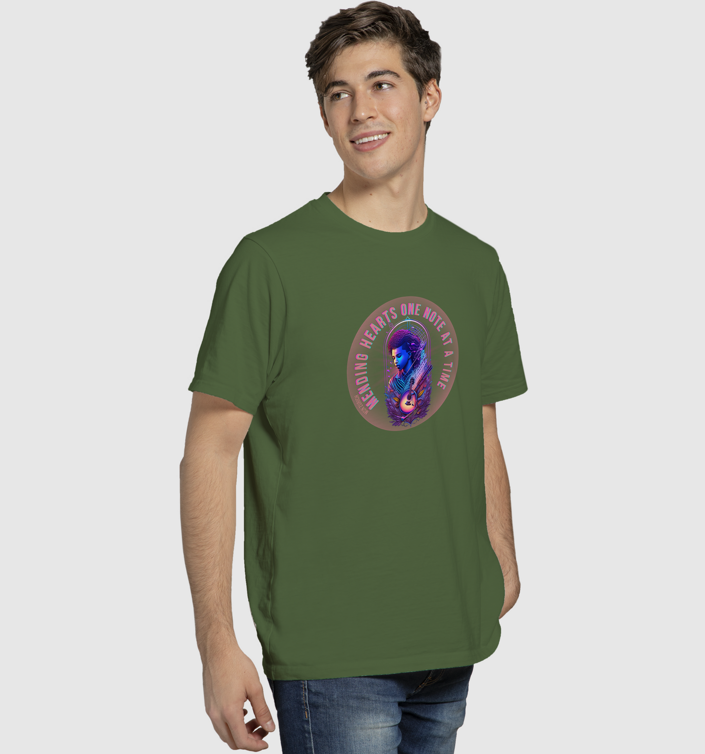 Mending hearts one note at a time T-shirt in Light - Mon Zurich Originals