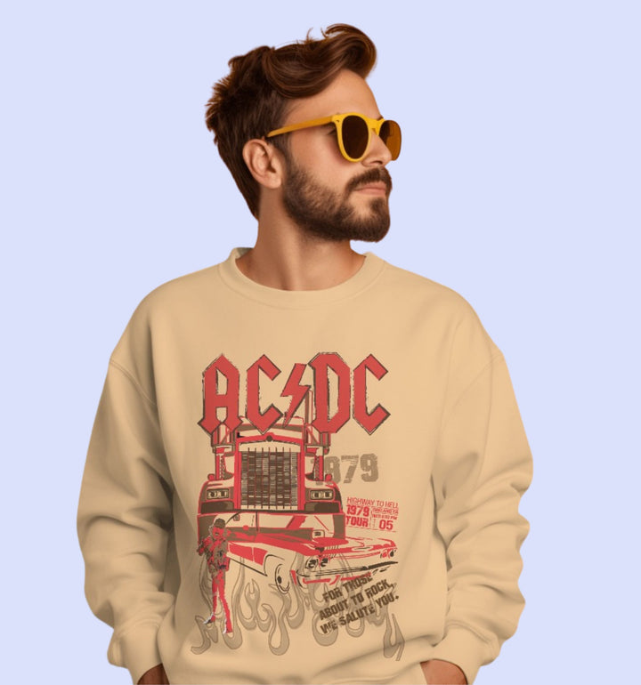 Acdc - Highway To Hell Cartoons And Comics Sweatshirt In Beige - Mon Zurich Fan Art Printed Collection