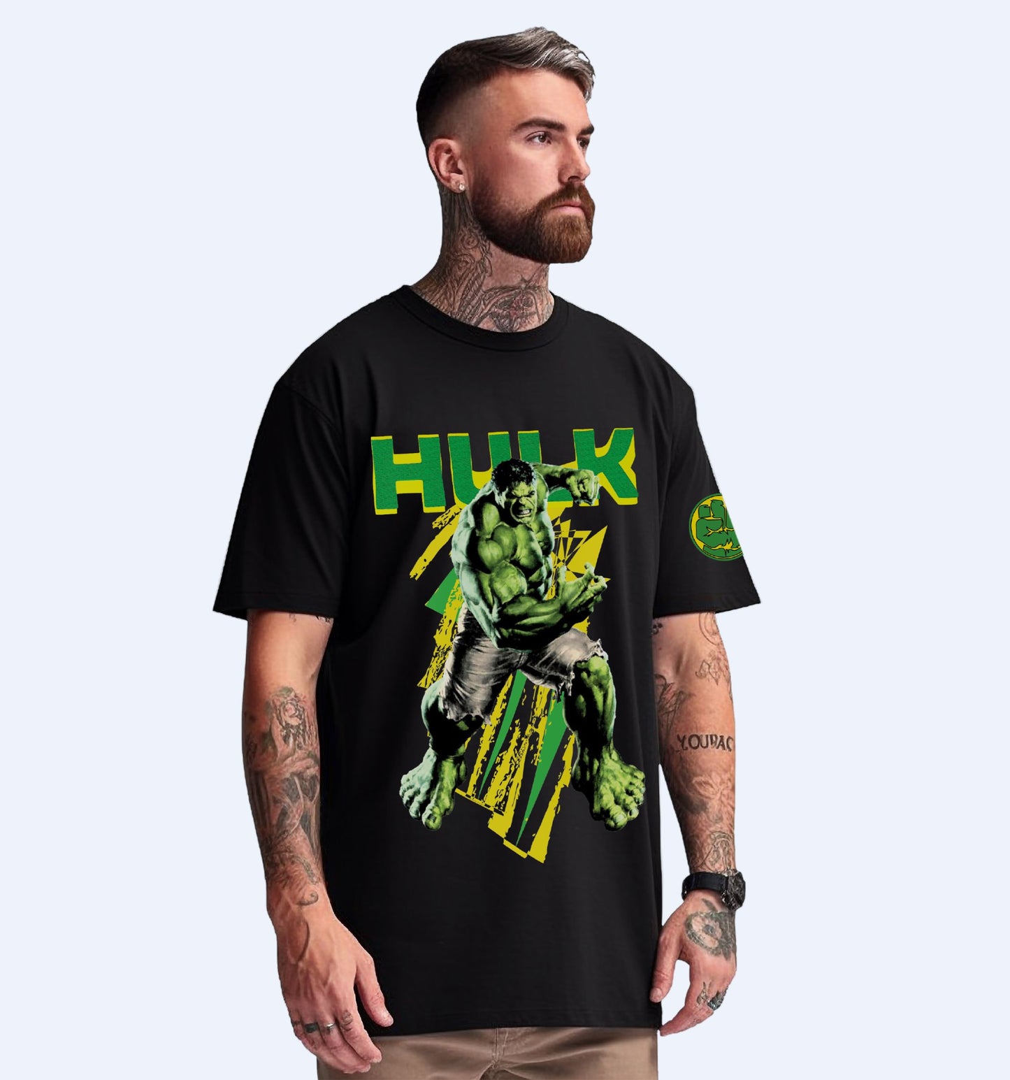 The Incredible Hulk - Front Print Superhero Oversized T-Shirt In Black - Mon Zurich Fan-Art