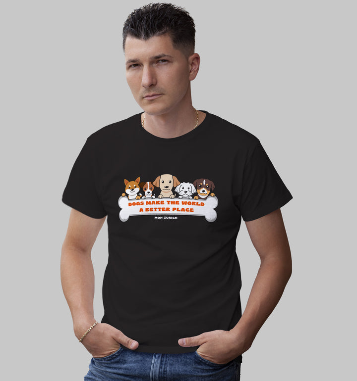 "Dogs Make The World  A Better Place T-Shirt In Dark - Mon Zurich Originals"