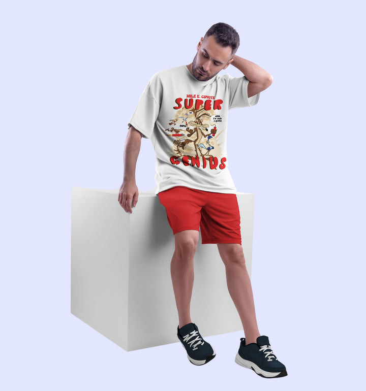 Looney Tunes - Wile E. Coyote Cartoons And Comics Front print Oversized T-Shirt In White - Mon Zurich Fan Art Printed Collection