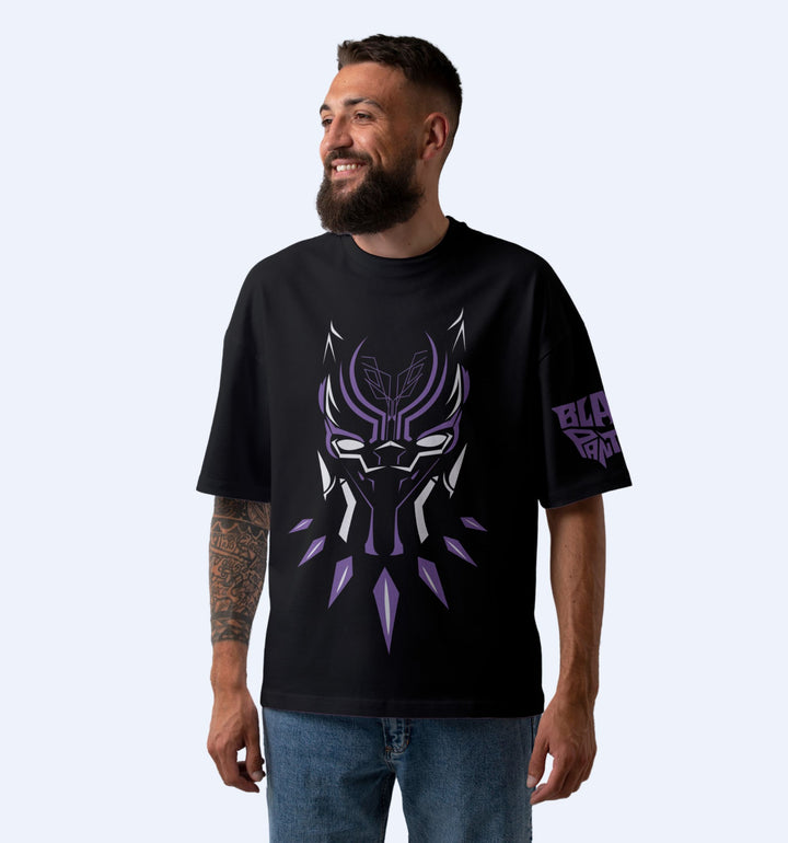 Black Panther - Full Front Print Superhero Oversized T-Shirt In Black - Mon Zurich Fan-Art