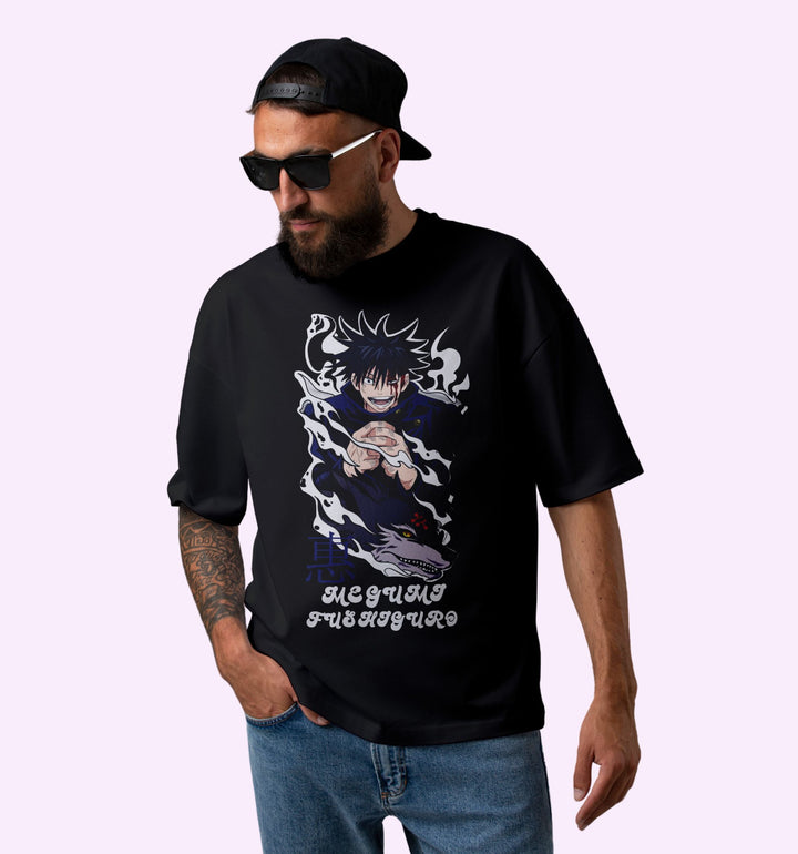 Megumi Fushiguro - Jujutsu Kaisen - Front Print Anime Oversized T-Shirt In Black - Mon Zurich Fan-Art