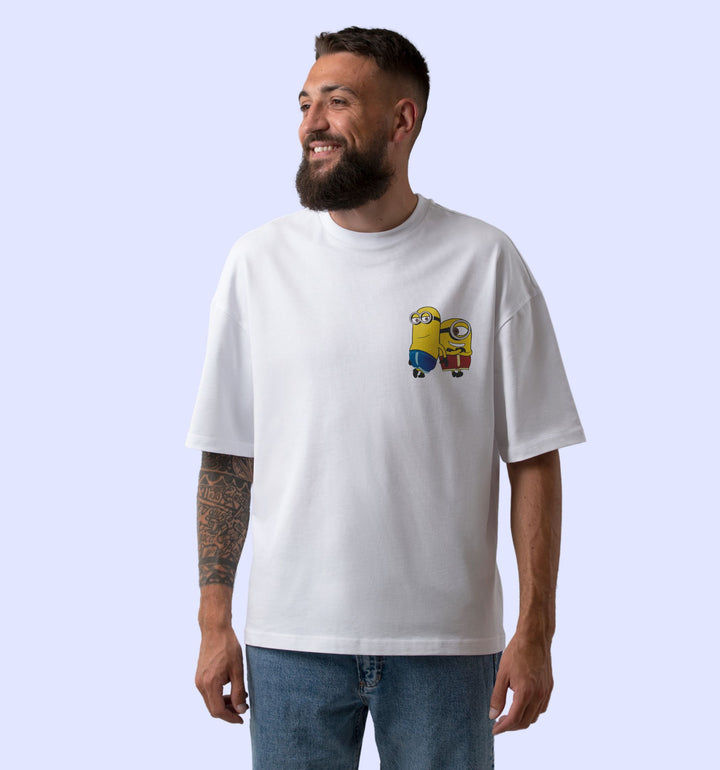 Endless Summers - Minion Vibe Cartoons And Comics Back print Oversized T-Shirt In White - Mon Zurich Fan Art Printed Collection