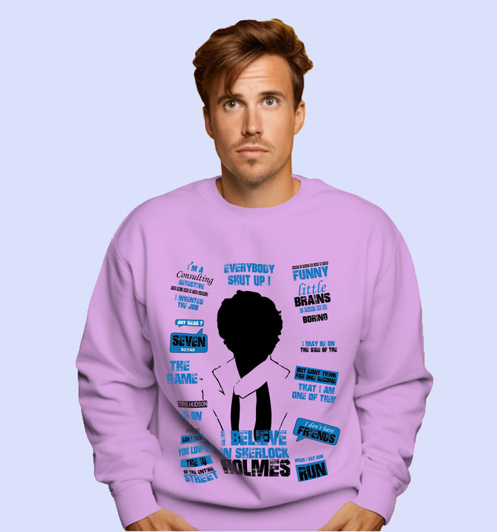 Sherlock Holmes Movies And Tv Shows Sweatshirt In Lavender - Mon Zurich Fan Art Printed Collection