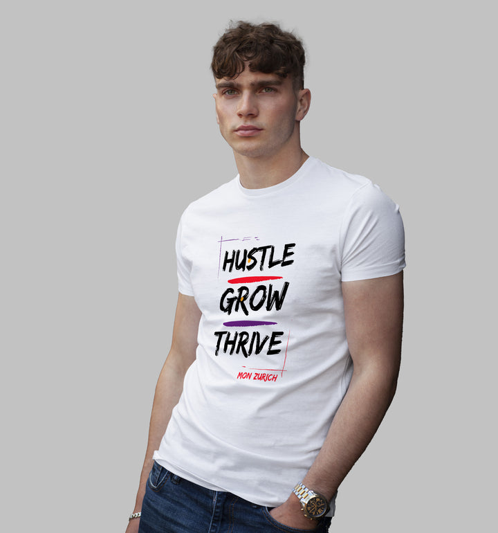 Hustle, Grow, Thrive T-Shirt In Light - Mon Zurich Originals