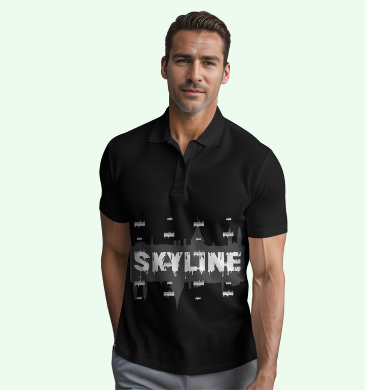 Skyline Sports Polo T-Shirt In Black - Mon Zurich Fan Art Printed Collection