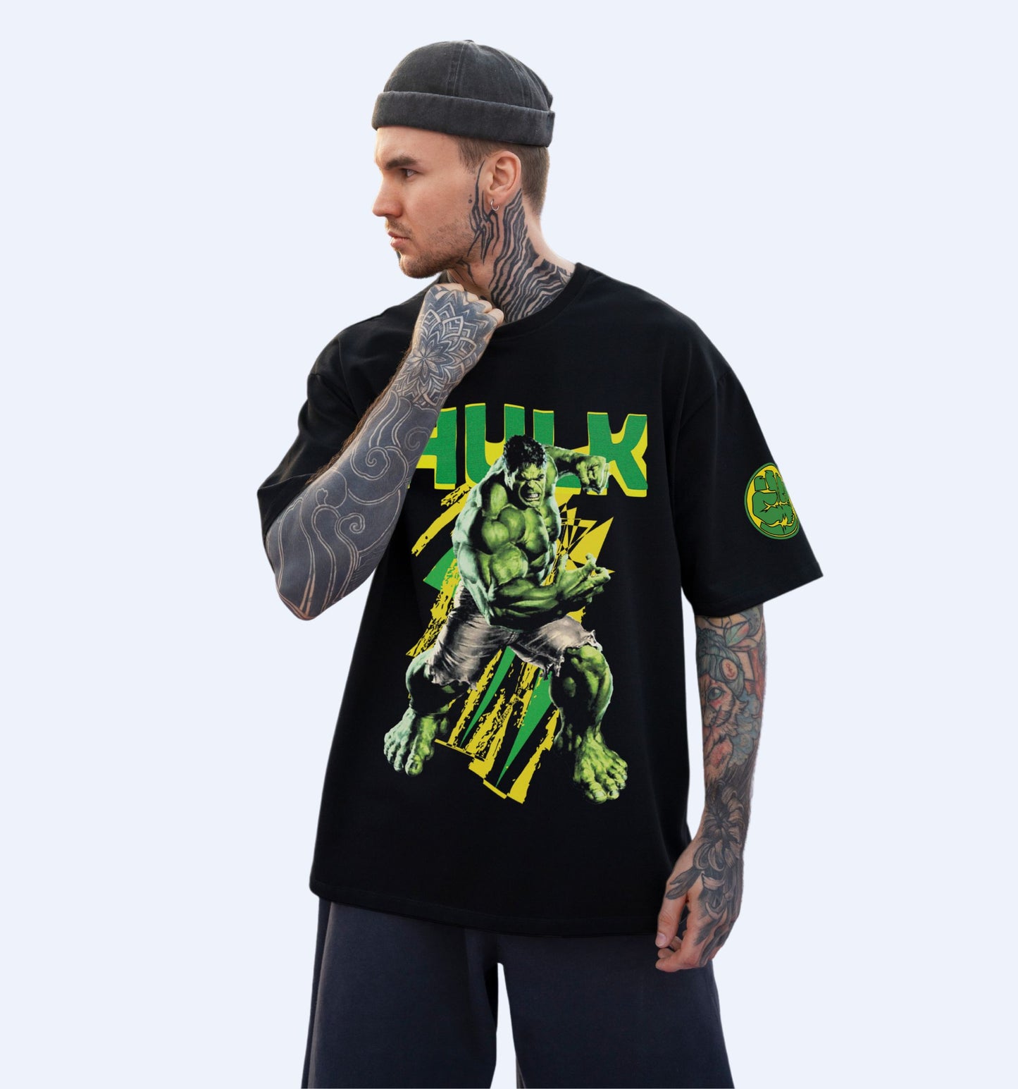 The Incredible Hulk - Front Print Superhero Oversized T-Shirt In Black - Mon Zurich Fan-Art