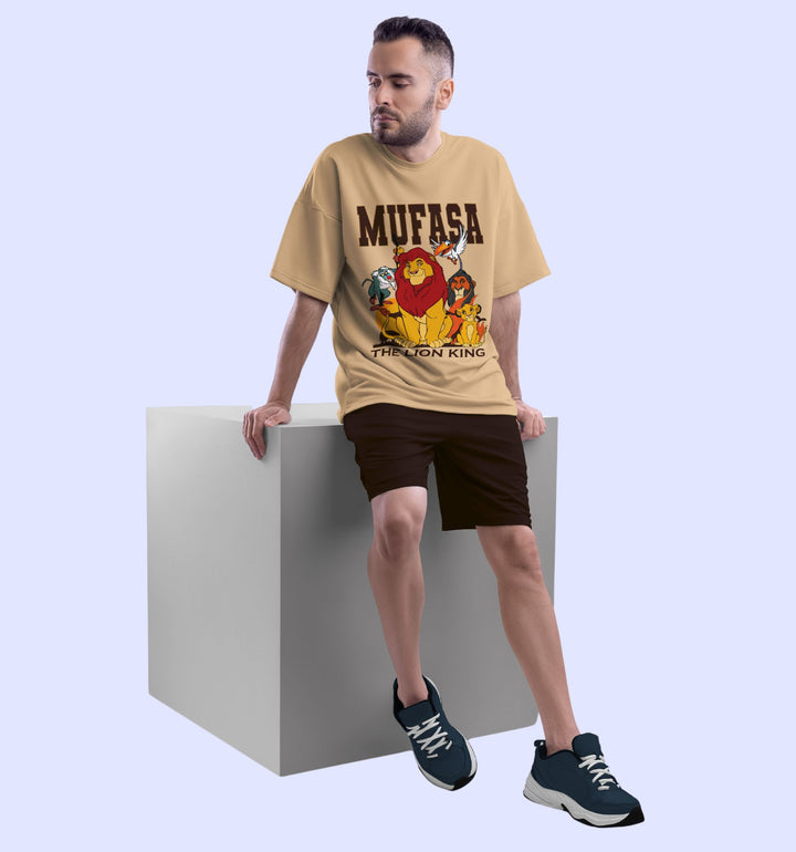 Lion King - Mufasa Cartoons And Comics front print Oversized T-Shirt In Beige - Mon Zurich Fan Art Printed Collection