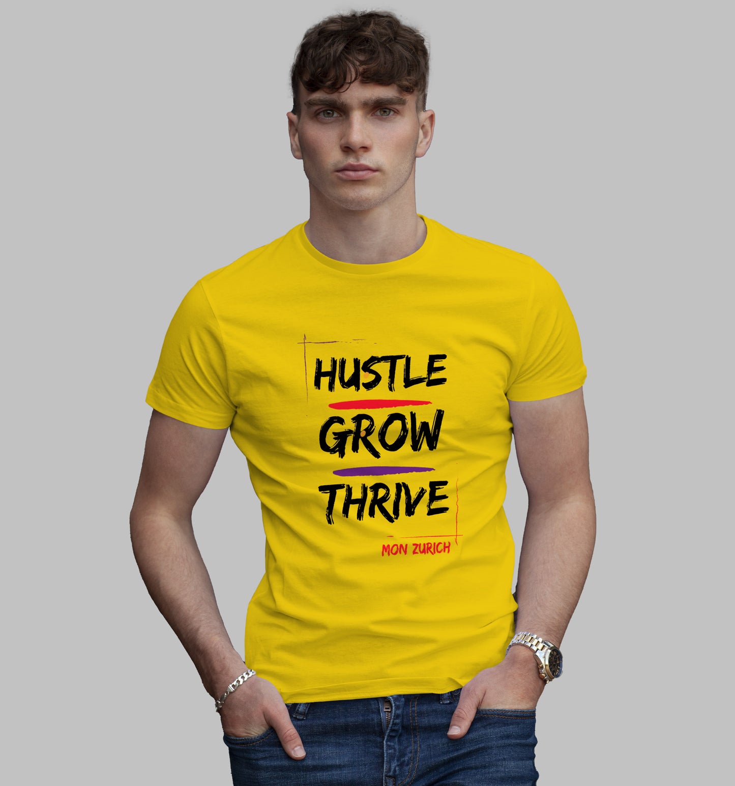 Hustle, Grow, Thrive T-Shirt In Light - Mon Zurich Originals