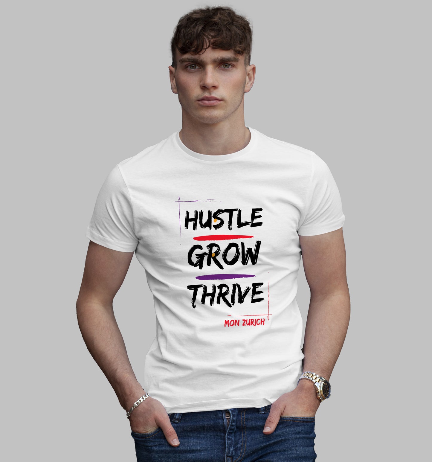 Hustle, Grow, Thrive T-Shirt In Light - Mon Zurich Originals